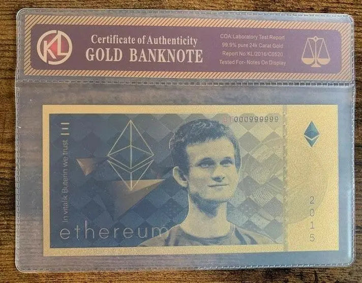 1 pc Ethereum Classic ETH Gold Banknotes Cards With COA Bag Souvenir 