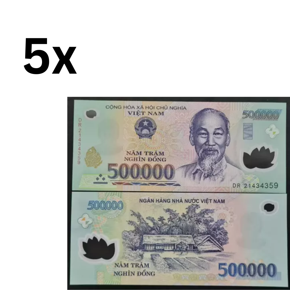 5xVietnamese Dong 500K Polymer Banknote Vietnam 500000 VND Uncirculated UNC - worldbanknote