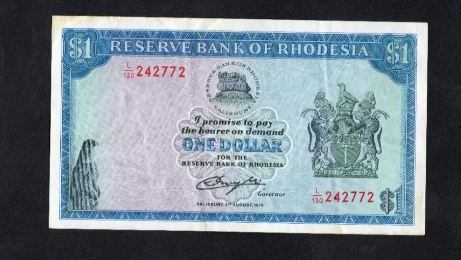 1978  RHODESIA (ZIMBABWE) 1 OLD RHODESIAN DOLLAR  BANKNOTE AFRICA AU/REF B3