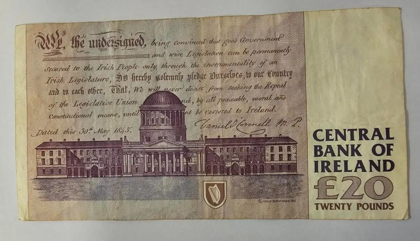 1998 CENTRAL BANK OF IRELAND TWENTY 20 POUNDS BANKNOTE Very Fine/ref d2