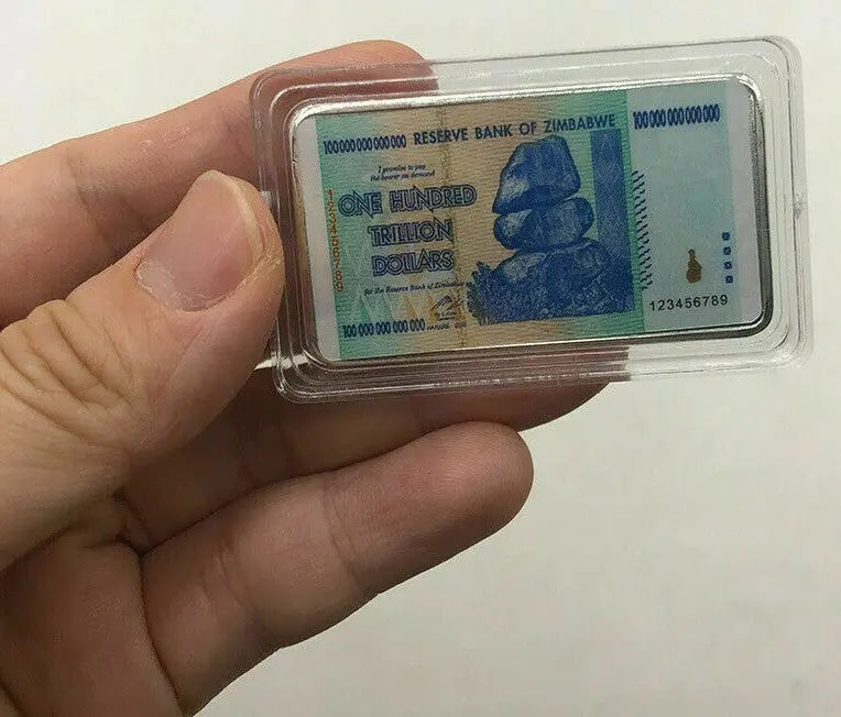 Zimbabwe One Hundred Trillion Dollars Sliver Plated Bar 