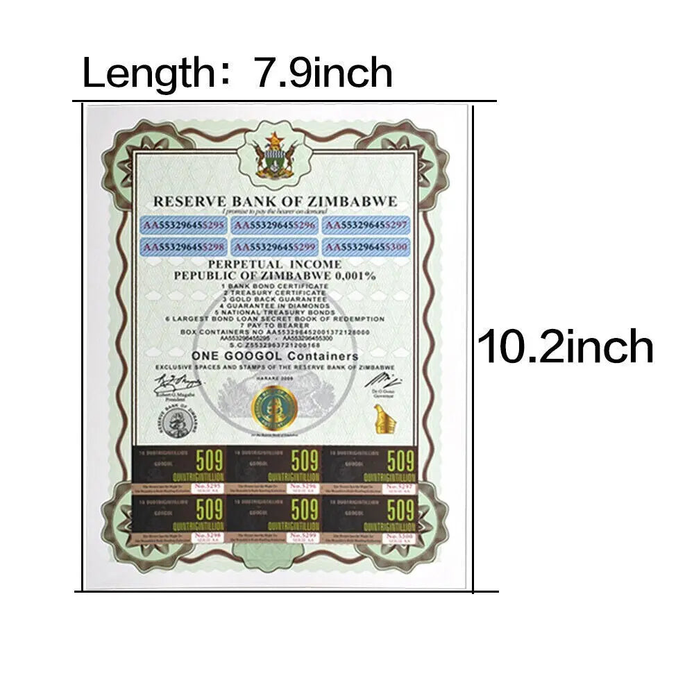 Zimbabwe ONE GOOGOL Containers Banknotes Paper Money Notes UNC