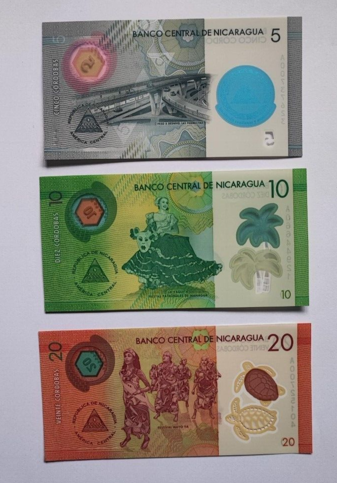 SET Nicaragua 5, 10, 20, 50 & 100 Cordobas 2014-2019 (2020) UNC - worldbanknote