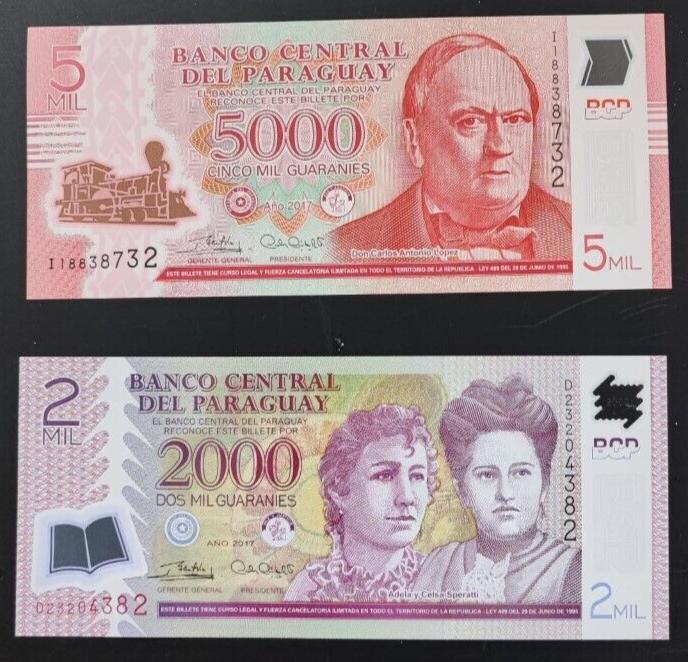 PARAGUAY POLYMER 2000,5000 GUARANIES 2017 PICK NEW UNC - worldbanknote