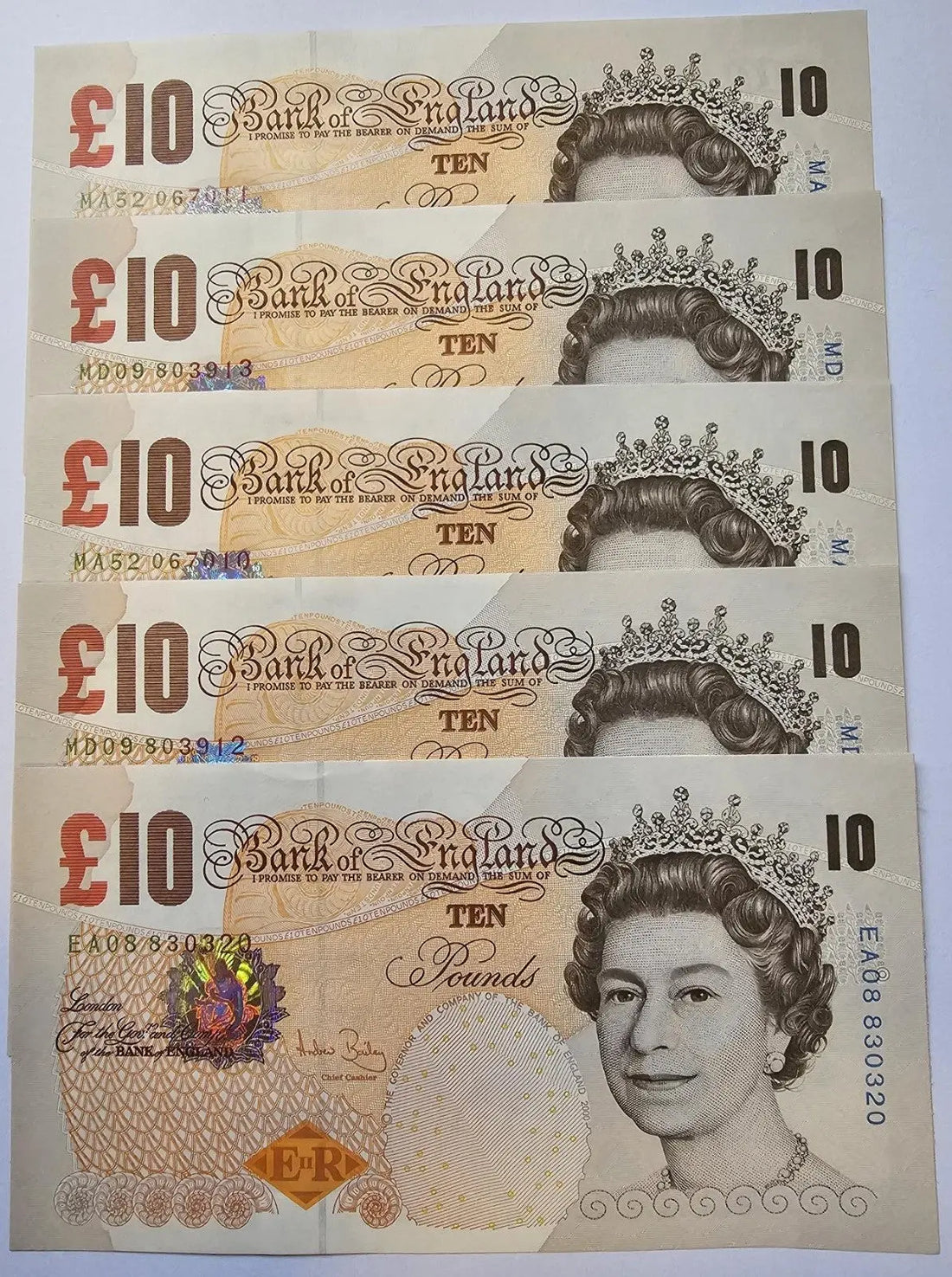 5xBANK OF ENGLAND £10  AUNC/ D15
