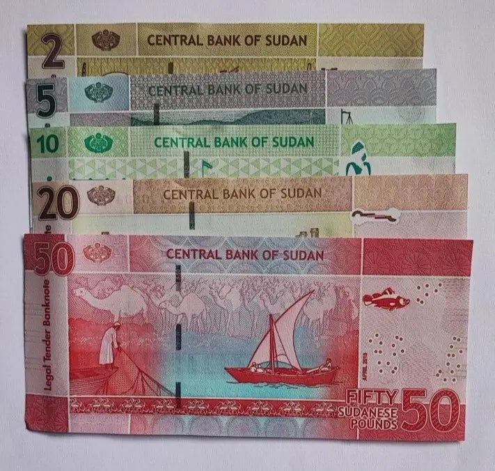 Sudan 5 Pcs Set 2 5 10 20 50 Dinars  2017 2018  UNC