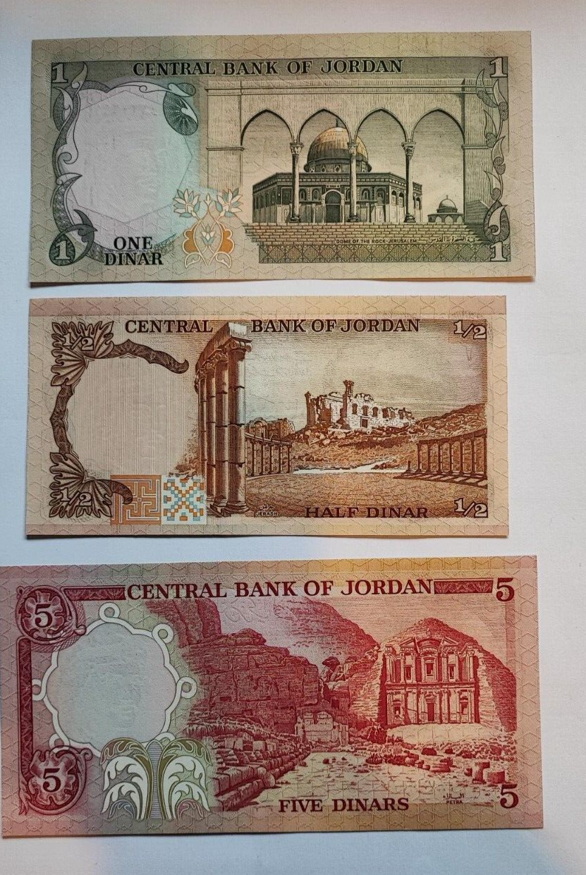 JORDAN SET 1/2 1 5 10 20 DINARS 1975 to 1987 UNC - worldbanknote
