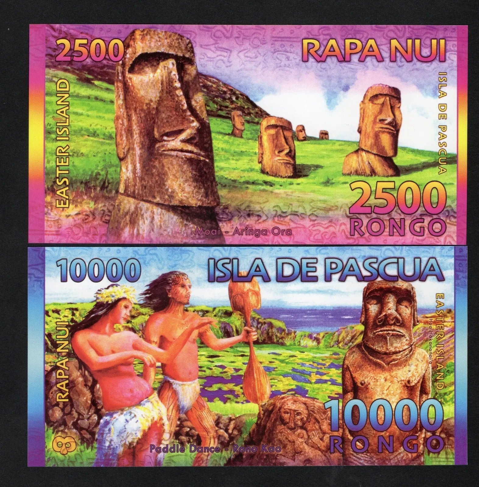 Set Of 4 Easter Island Polymer Banknotes 500 1000 2500 10000  Rongo/v2