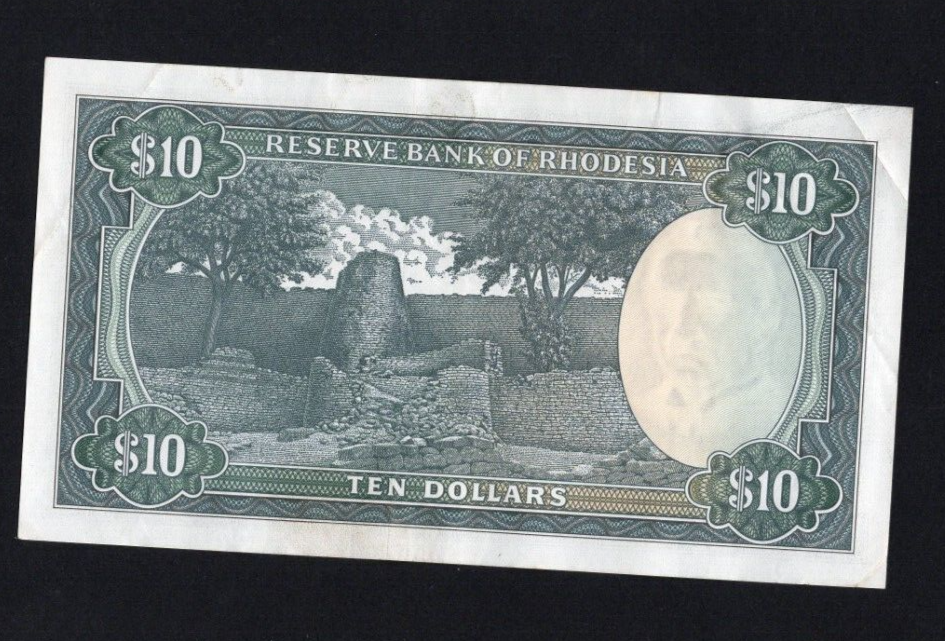RESERVE BANK OF RHODESIA 10 DOLLARS 1975 BANKNOTE VF/REF D3 - worldbanknote