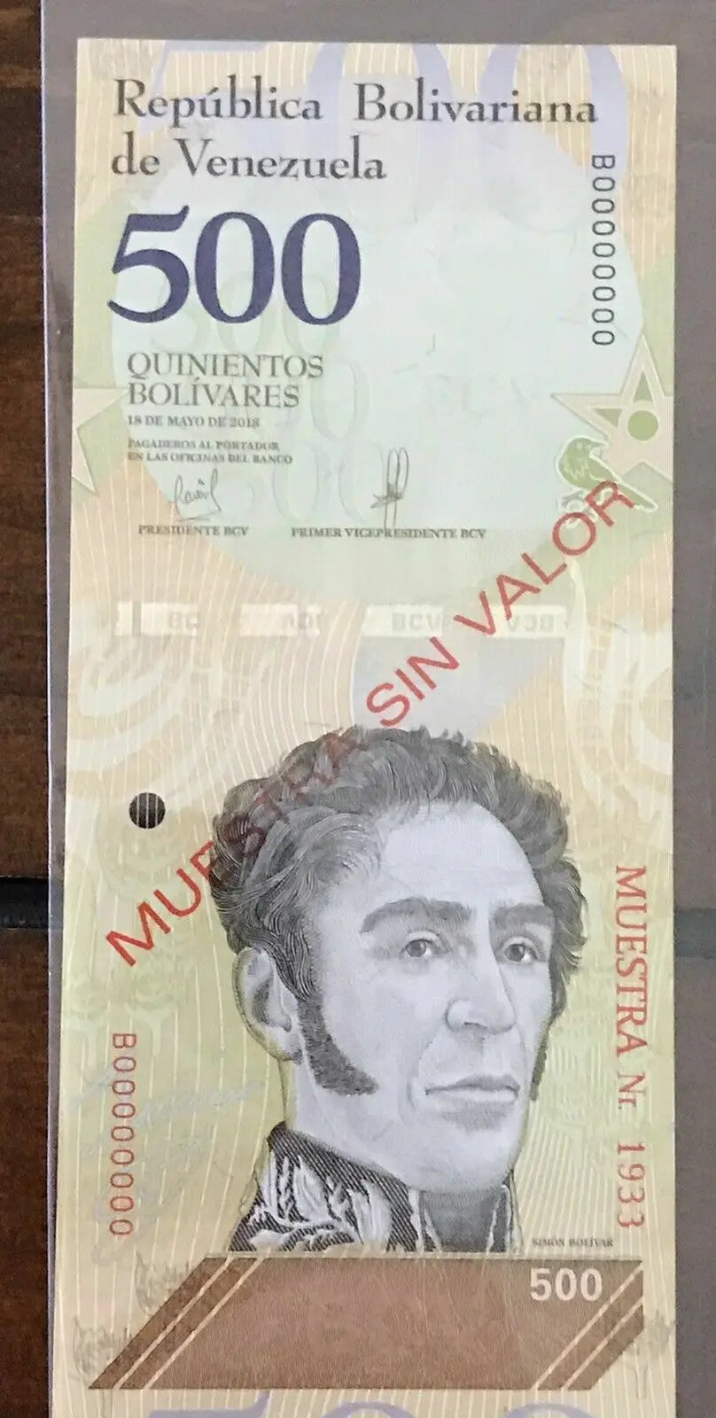 Venezuela 500 Bolivares 18-5-2018 Pick 108.s UNC Banknote Specimen