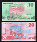 back of Zambia Set 2 Pcs 10 20  Kwacha 2024 2025 P 62 63 66 67 NEW UNC