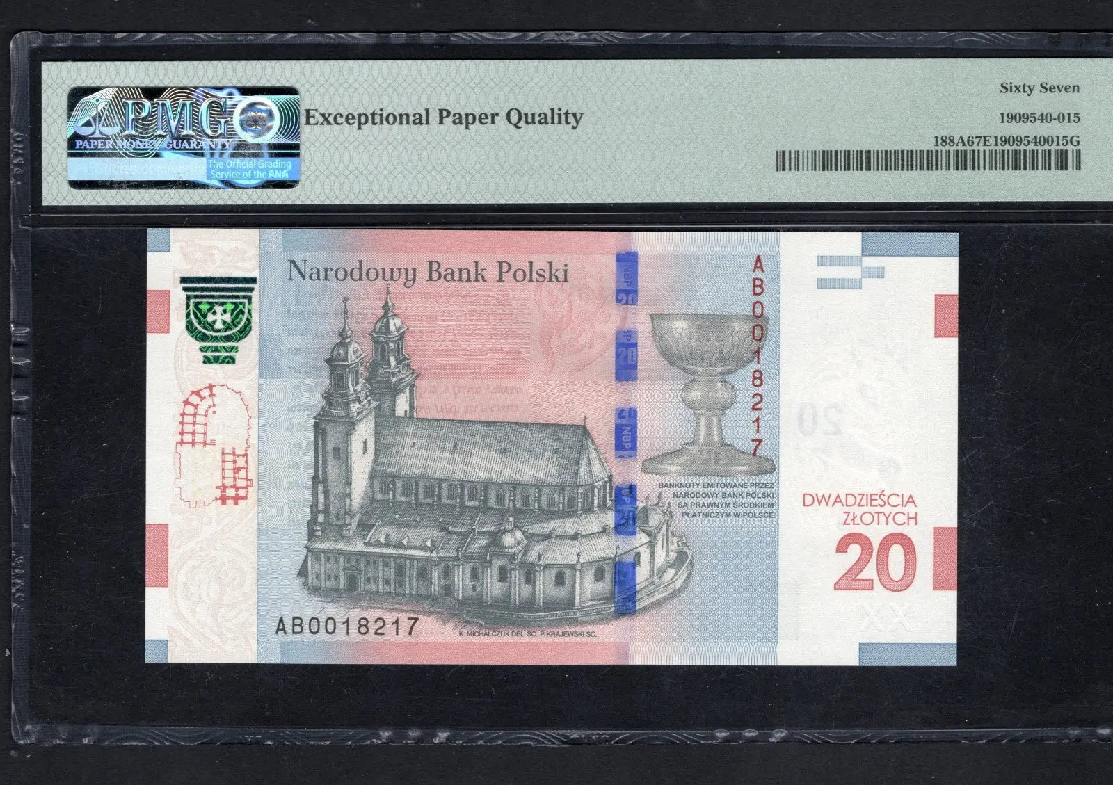 back of Poland 20 zlotych 2015 P 188A Commemorative Gem UNC PMG 67 EPQ
