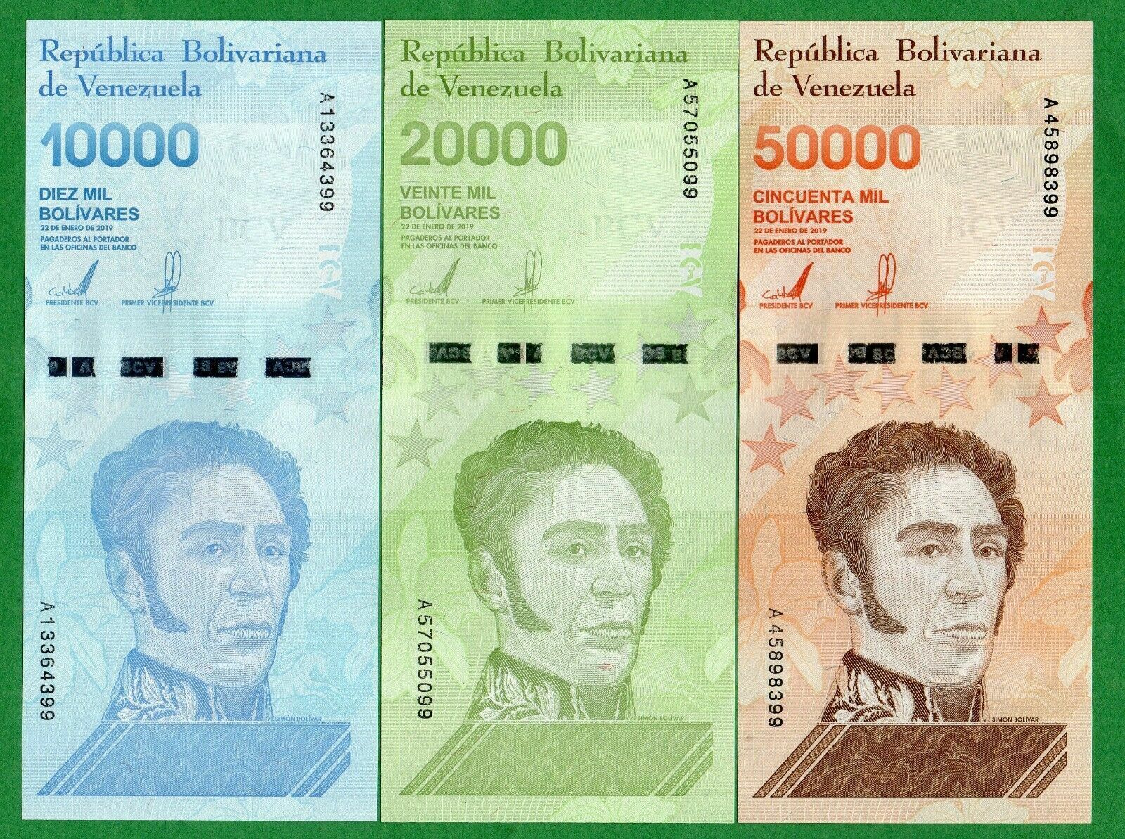 Venezuela - set 3 banknotes 10000 20000 50000 Bolivares 2019 UNC - worldbanknote