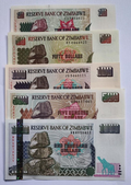 ZIMBABWE SET 5 Pcs 10,50,100,500 & 1000 Dollars 1994-1997/ref d8 - worldbanknote