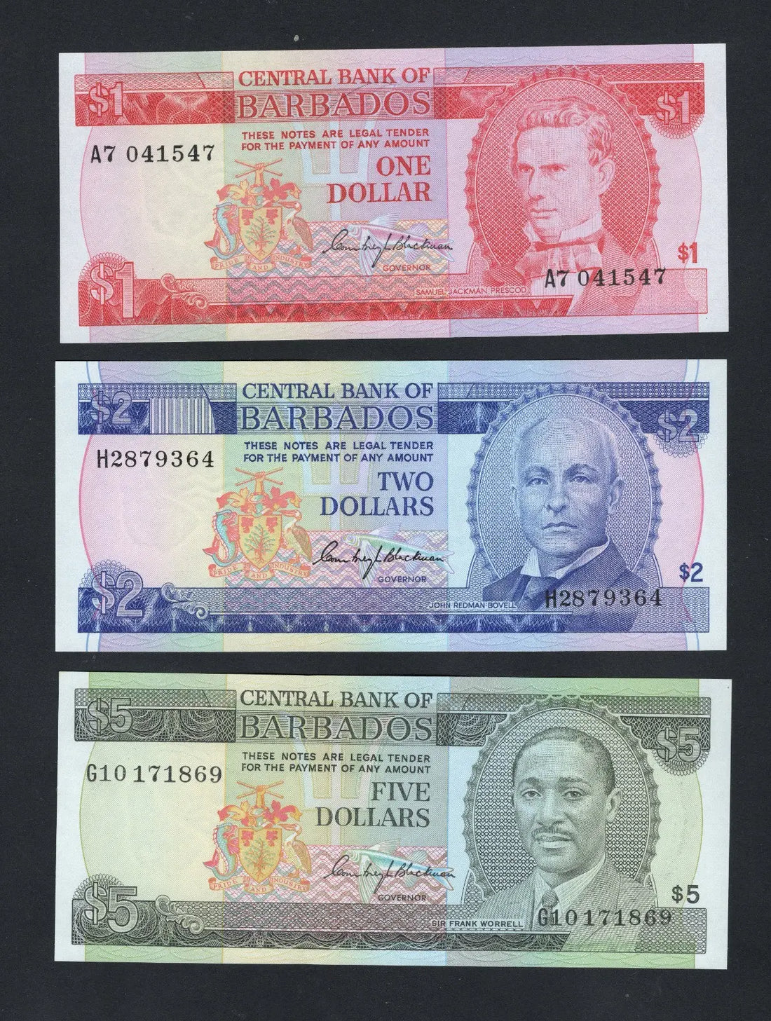 Barbados Dollar banknotes.5.2 .1 dollars set AUNC/f10