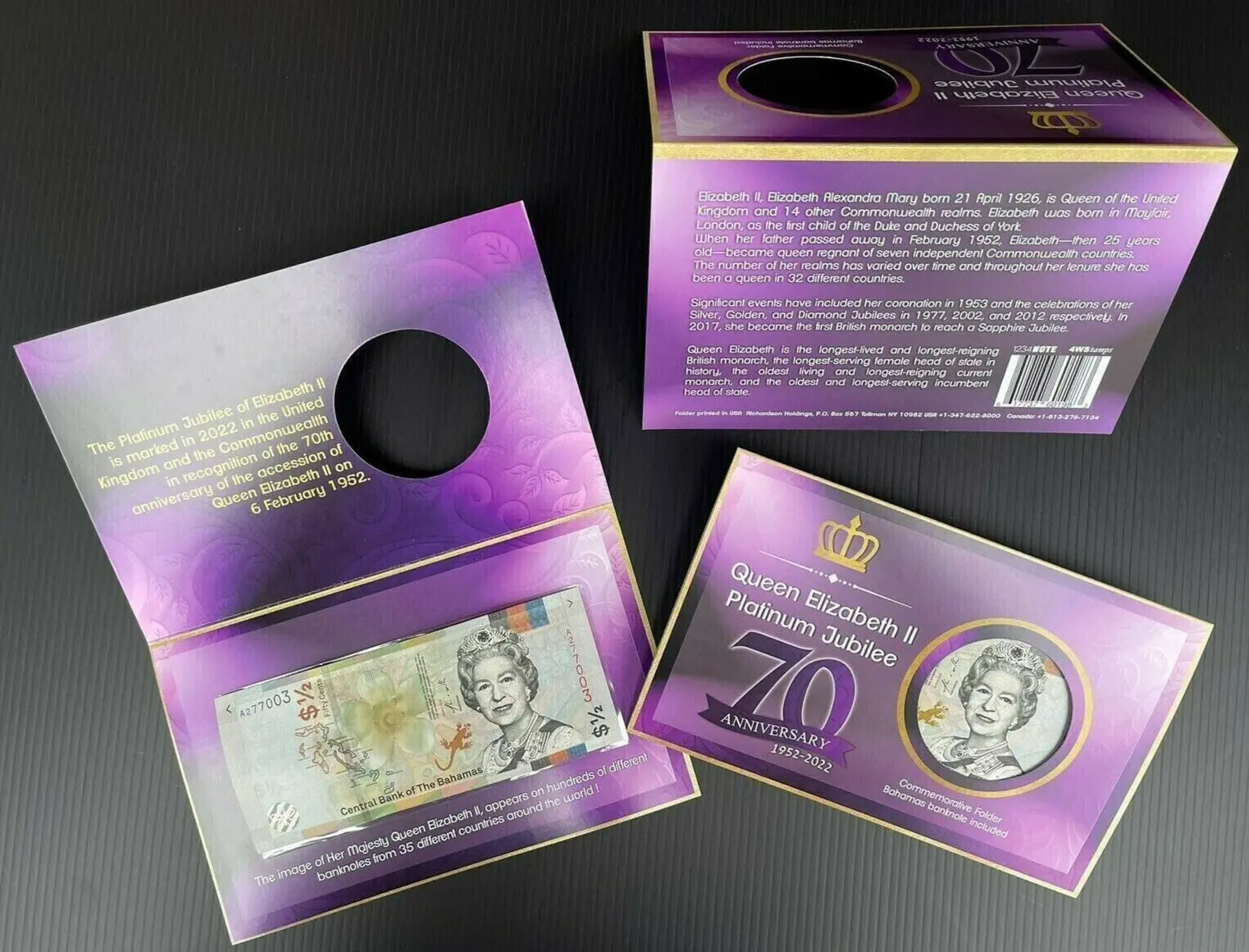 2022 Canada Stamp Queen Platinum Jubilee QEII FDC + Bahamas 1/2 Dollar