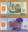 CHILE 1000 and 2000 Pesos Banknotes (2009/2011) - UNC - worldbanknote