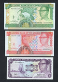 3 Gambia banknotes 1,5, 10 Dalasi(1971/1995) AUNC/F10