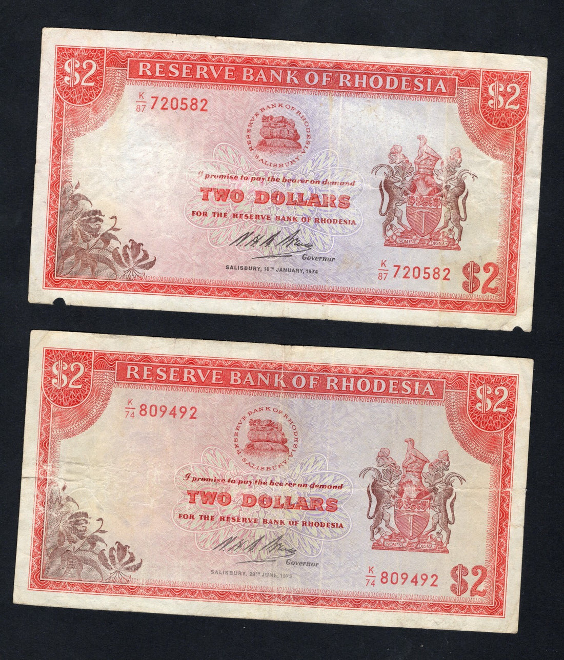 2xRhodesia 2 Dollar Used /d11
