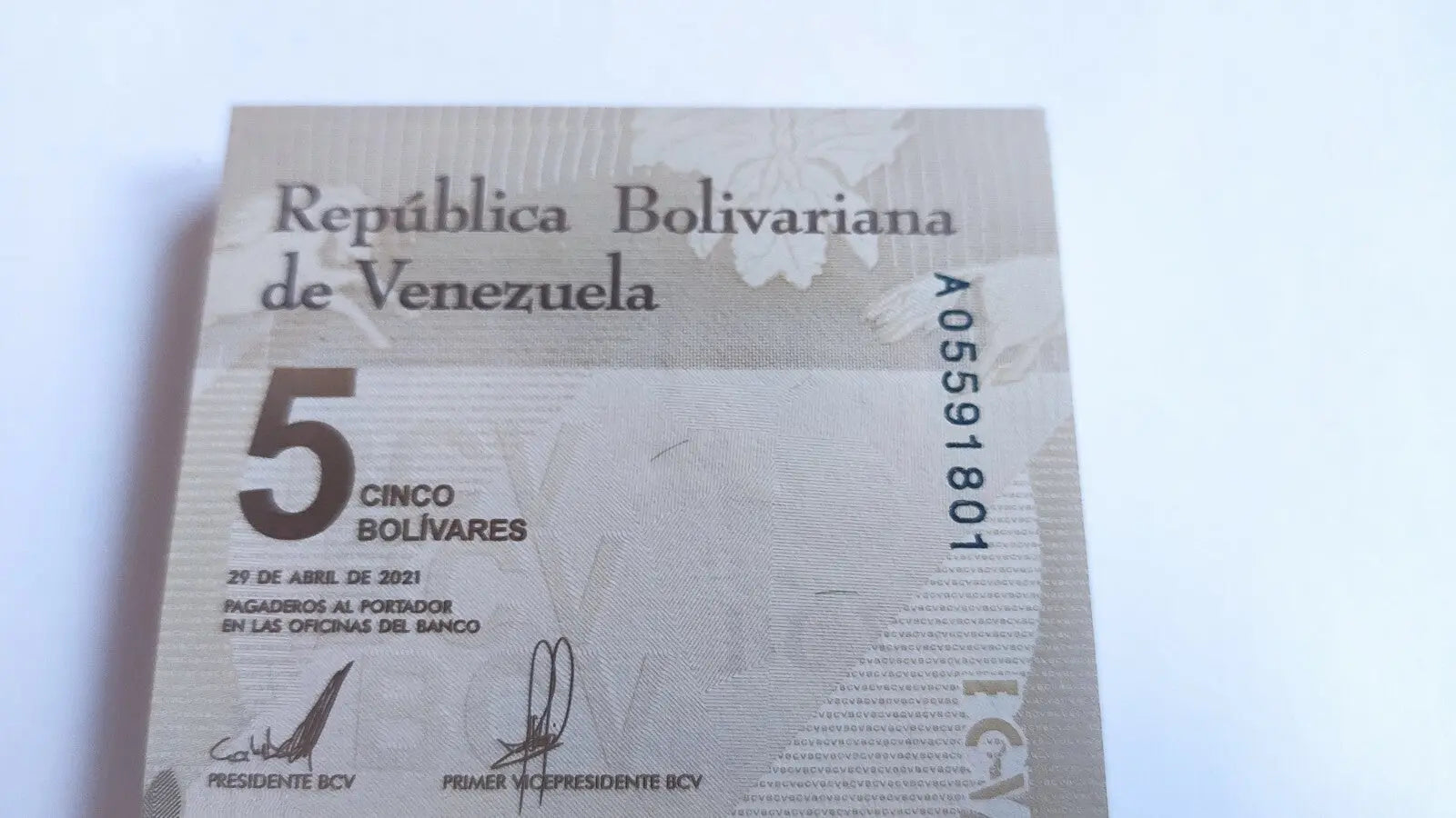 Venezuela 5 Bolivares 2021 New Unc. Bolivar Soberano Rare Banknotes