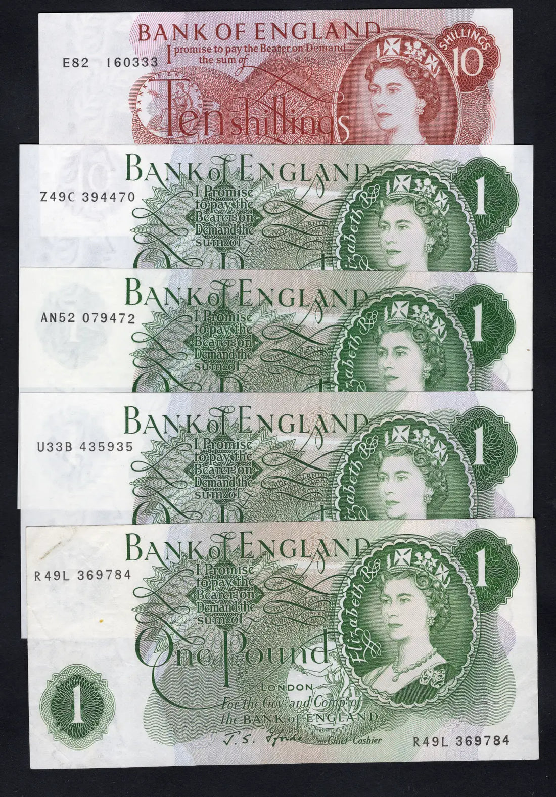 4xBANK OF England One Pound and 10 shilings Banknote AUNC/D15