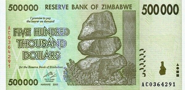 Zimbabwe 500,000 Dollars 2008 P-74 Banknotes UNC - worldbanknote