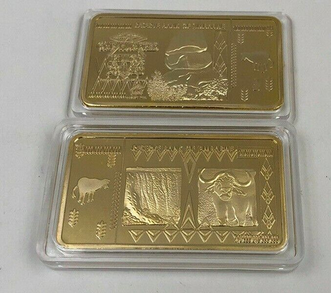 One Hundred Trillion Zimbabwe Gold Plated Bar Bullion Bar Ingot 50*28*3 mm - worldbanknote