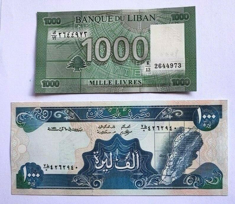 A Set Of Two LEBANON  1000 Livres UNC Banknote 1998-2012