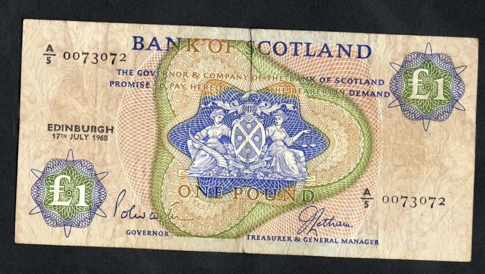 BANK OF SCOTLAND £1 One Pound Banknotes 1968/69by Year & Prefix See Menu/REF D4