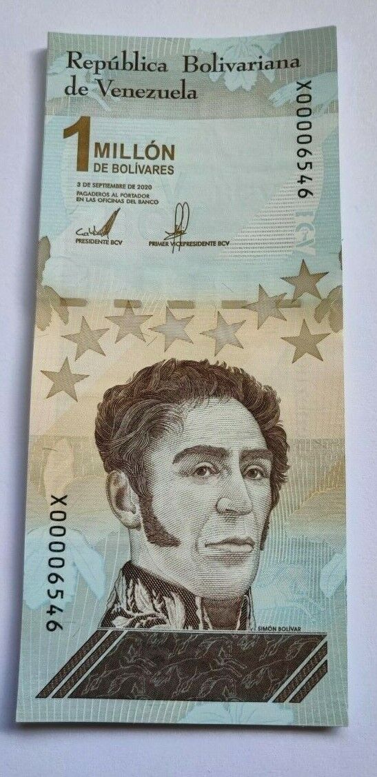 2020/21 One (1) UNC Venezuela Replacement X Serial Banknotes 1 Million Bs P114 - worldbanknote