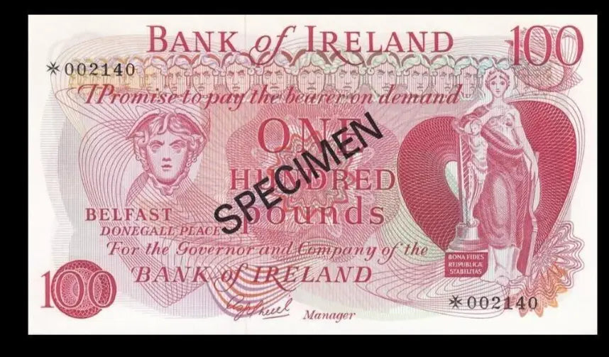 1978 NORTHERN IRELAND BELFAST 100 POUNDS "SPECIMEN" **002140**  UNC )/ref b2