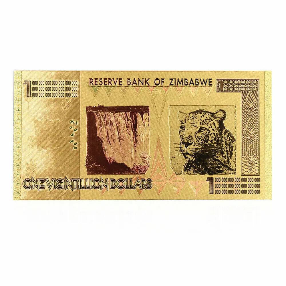 Zimbabwe One Vigintillion Dollars Banknote 24 Carat Gold Leaf