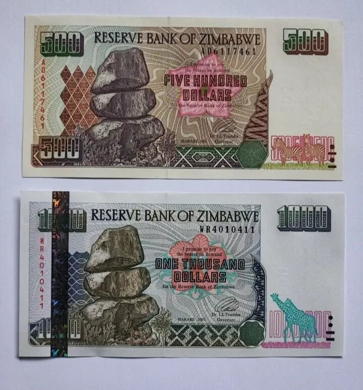ZIMBABWE SET 5 Pcs 10,50,100,500 & 1000 Dollars 1994-1997/ref d8