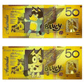 Set Of 5 Bluey  Gold Plated $50  Fantasy BankNotes