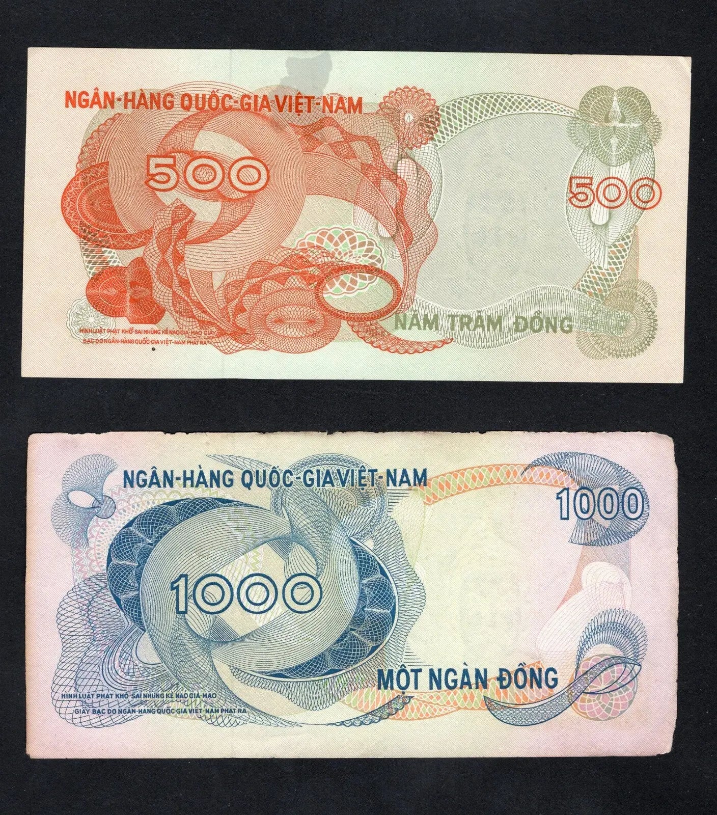 set of 5 notes:South Vietnam 20 to 1000 Dong 1970  Used/ref d5