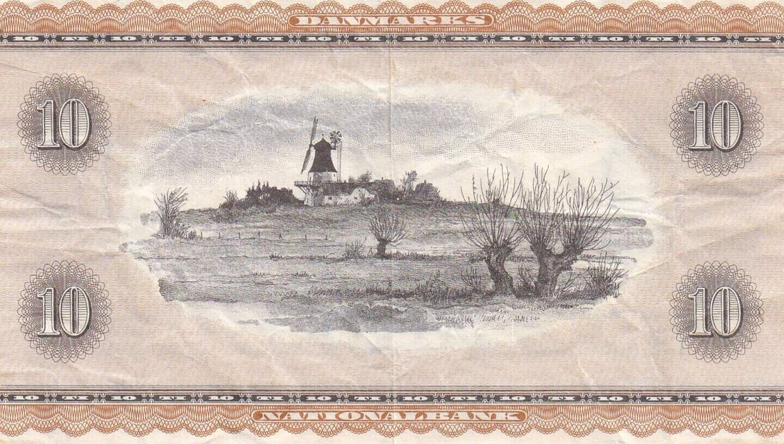 BANK OF DENMARK , 10 KRONER 1968 VF/ref d2 - worldbanknote