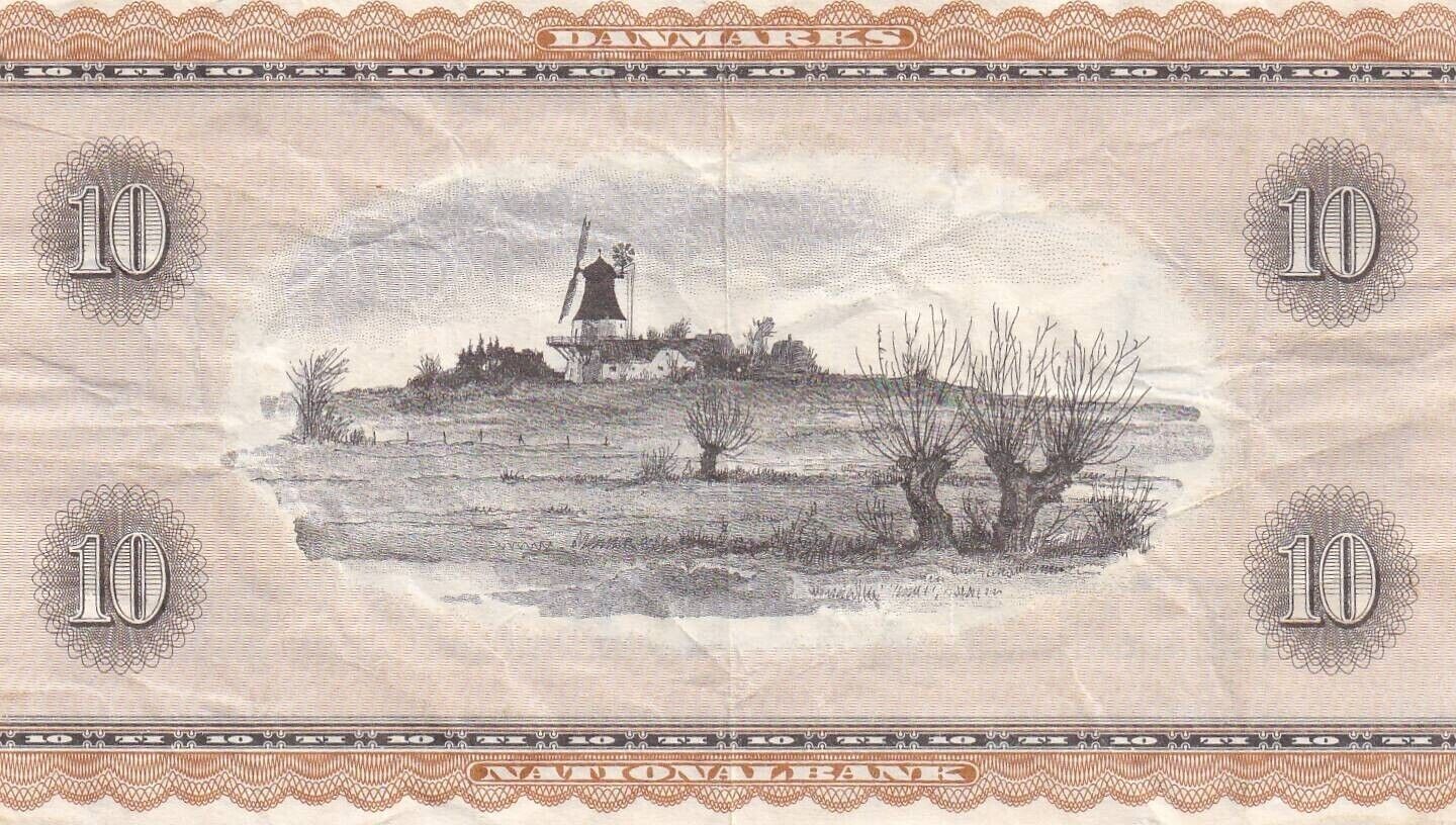 BANK OF DENMARK , 10 KRONER 1968 VF/ref d2 - worldbanknote