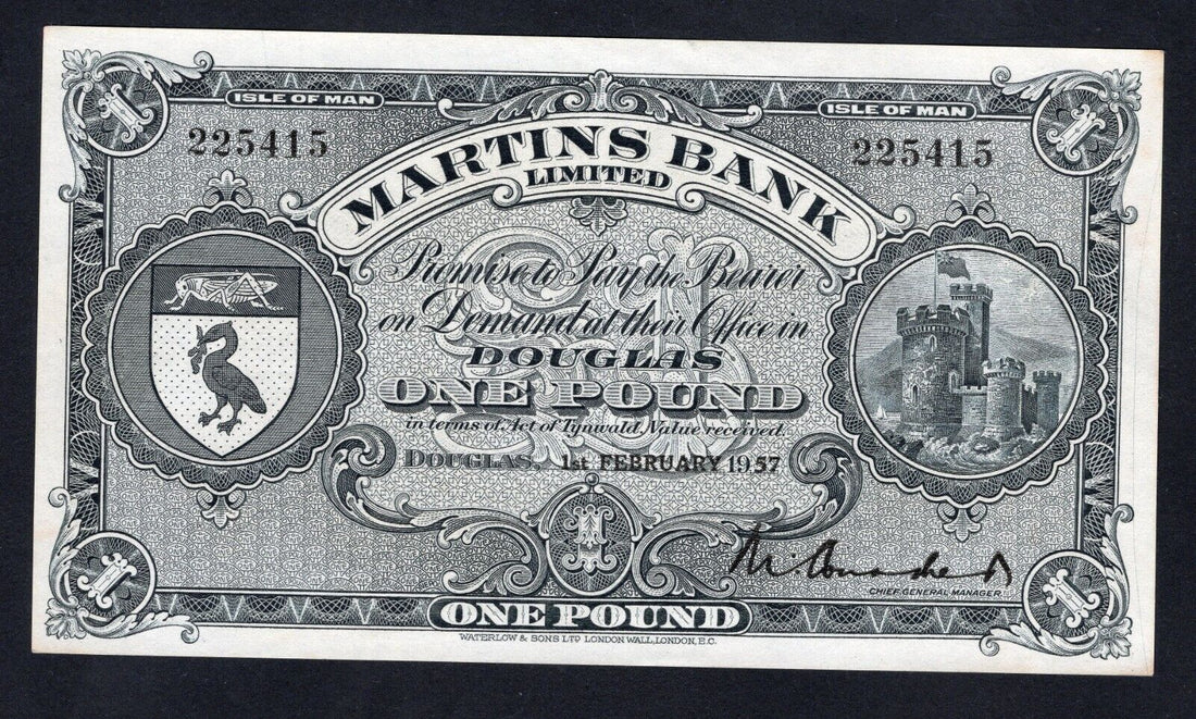 ISLE OF MAN Martins Bank 1957 £1 AUNC/REF D5 - worldbanknote