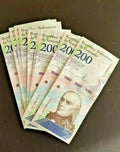 Stack of Venezuelan 200 bolívar banknotes, collectible world currency