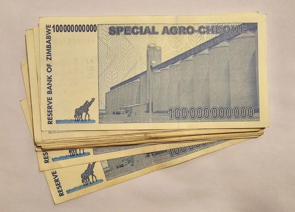 Zimbabwe 100 Billion Dollars 2008 P-64 Banknotes AA Prefix In Fine Condition - worldbanknote