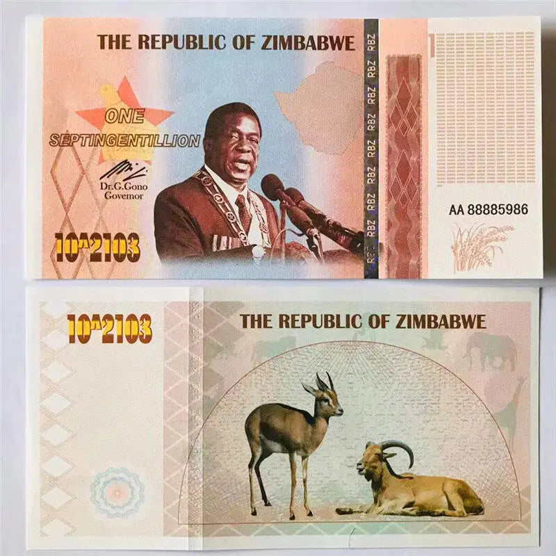 Zimbabwe Paper Money One Septingentillion Banknote Bank Note Bills Non-currency 