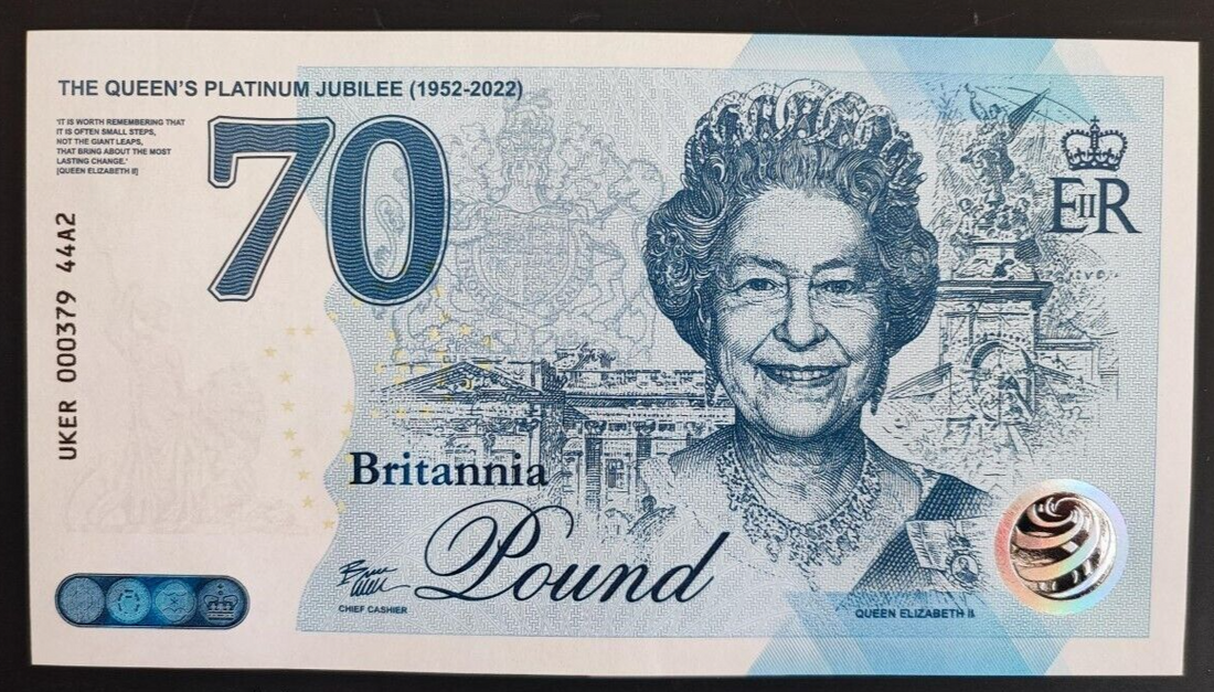 THE QUEEN'S PLATINUM JUBILEE 2022 BRITANNI COMMEMORATIVE BANKNOTE - worldbanknote