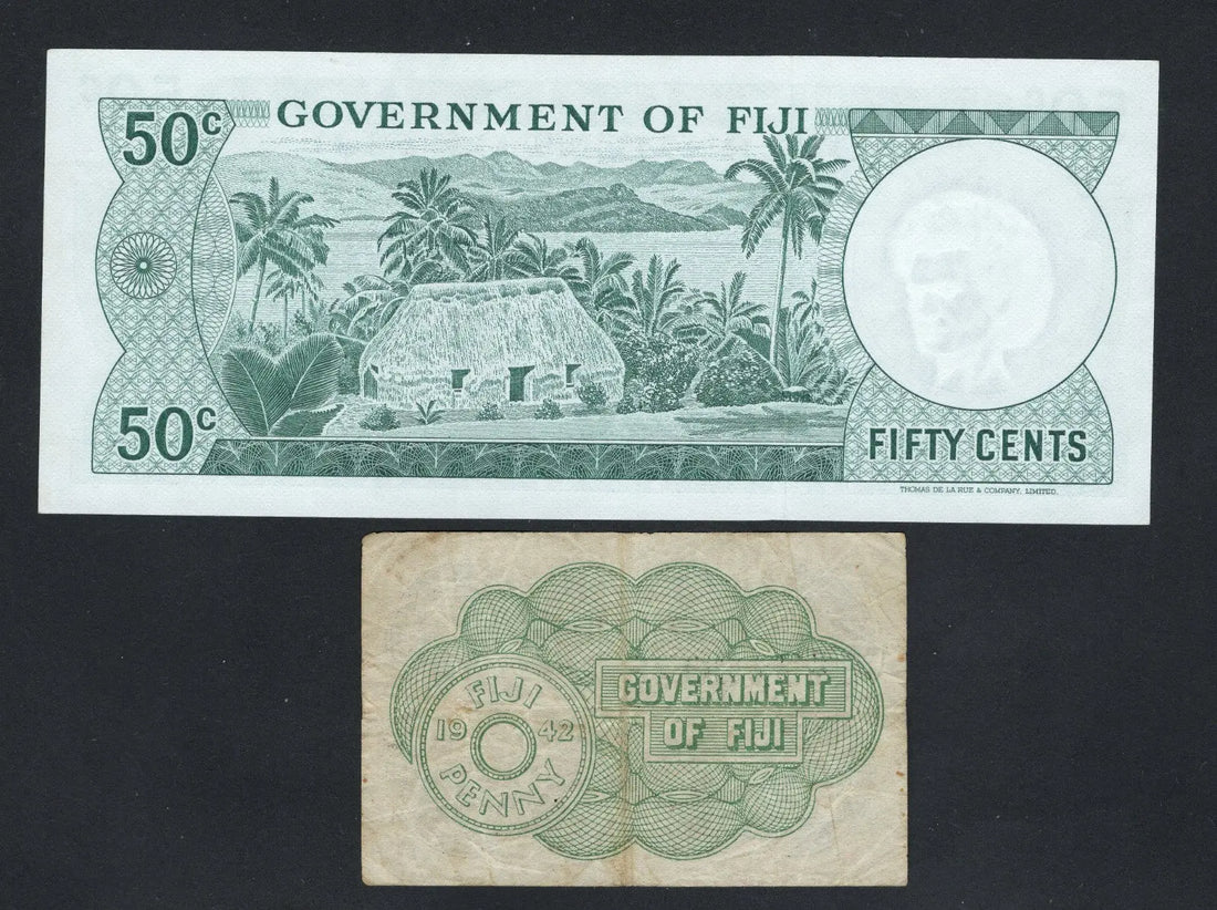 Fiji  60 cents 1971 and one penny 1942  very fine /fine /f10