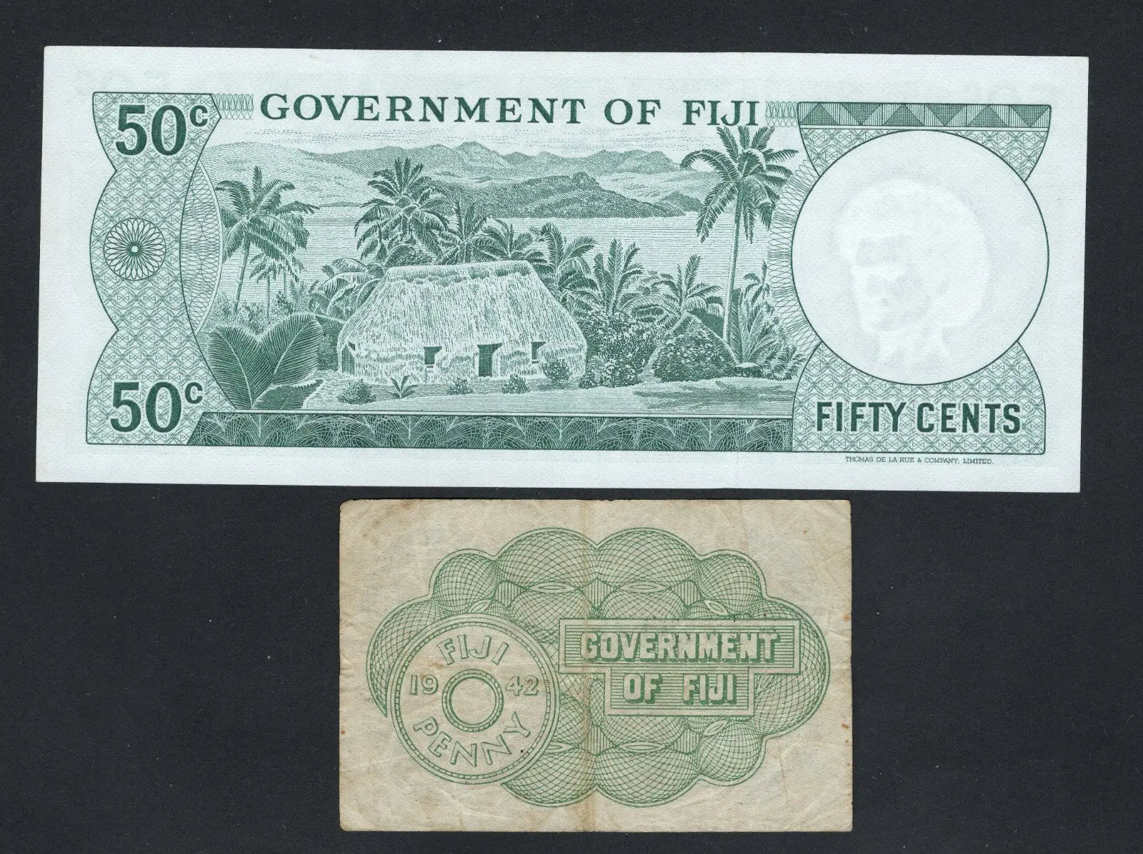 Fiji  60 cents 1971 and one penny 1942  very fine /fine /f10