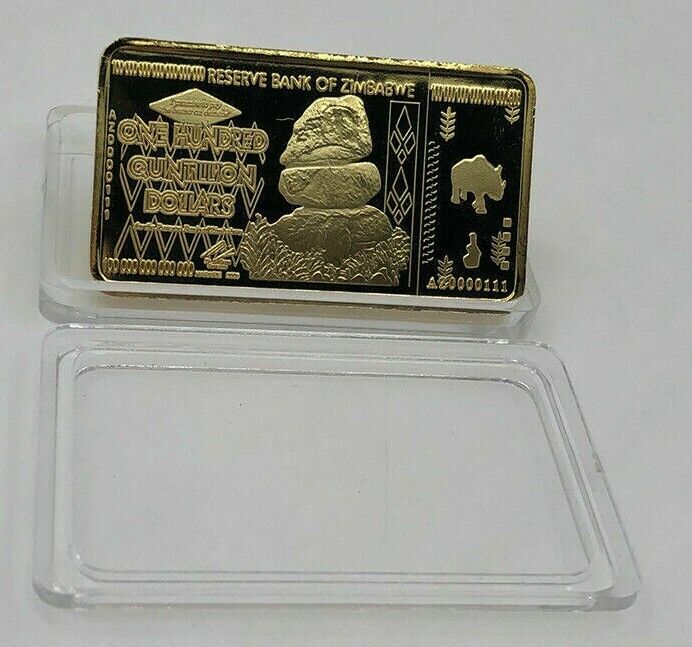 Gold Plated One Hundred quintillion Dollars Zimbabwe Gold Bar - worldbanknote