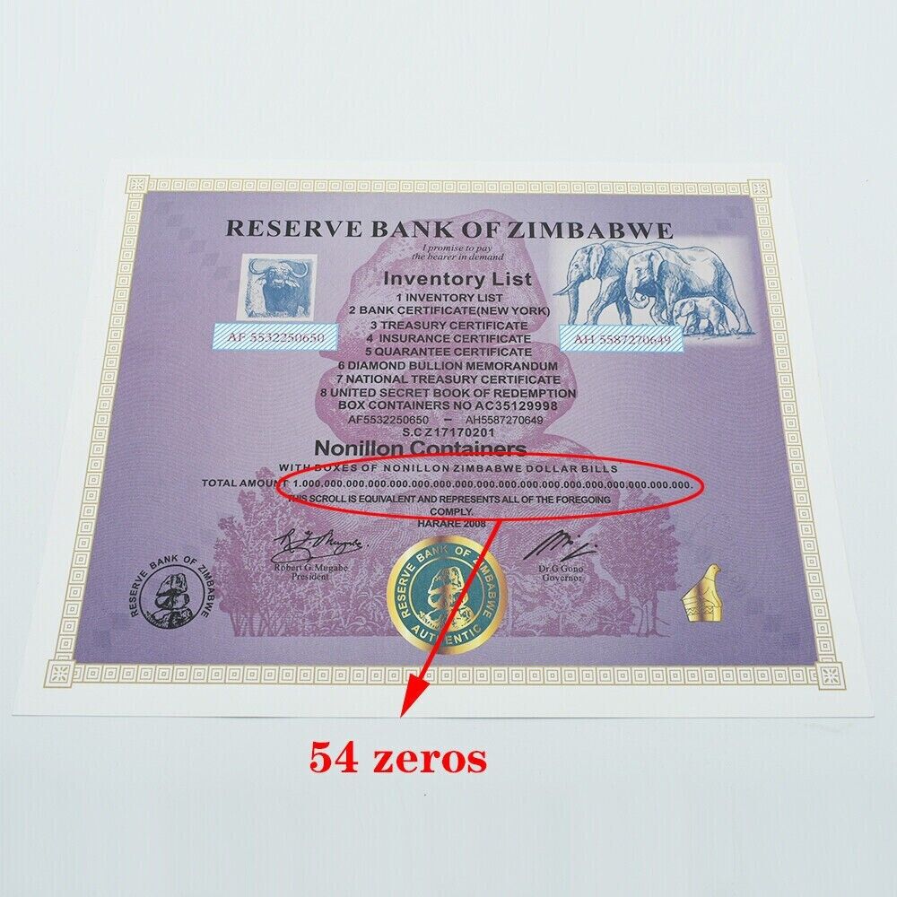 Zimbabwe Nonillon Containers Scroll Banknote 54 Zero Paper Money With UV - worldbanknote