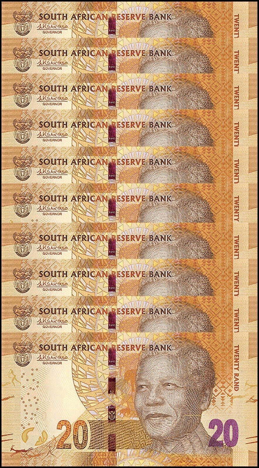 South Africa 20 Rand, 2013-2016 ND, P-139b, UNC X 10 PCS - worldbanknote