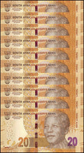 South Africa 20 Rand, 2013-2016 ND, P-139b, UNC X 10 PCS - worldbanknote
