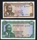 front of Kenya 5 and 10 Shillings Note 1969 XF/AUNC/U15
