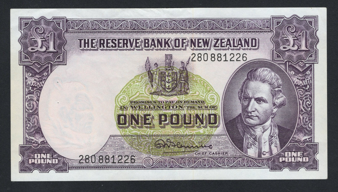 New Zealand One Pound( 1960-1967) VF Staple Holes on the  left /F10